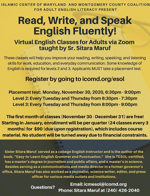 Online English Classes (ESOL) by ICM: Register Now!