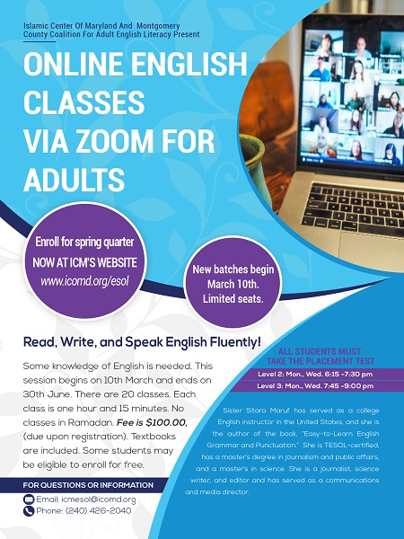 Online English Classes (ESOL) by ICM: Register Now!